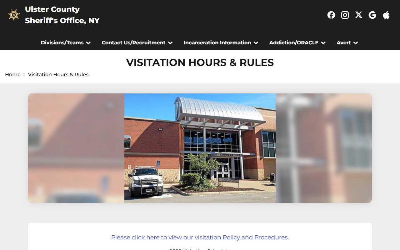 Ulster County jail inmate records visitation hours page