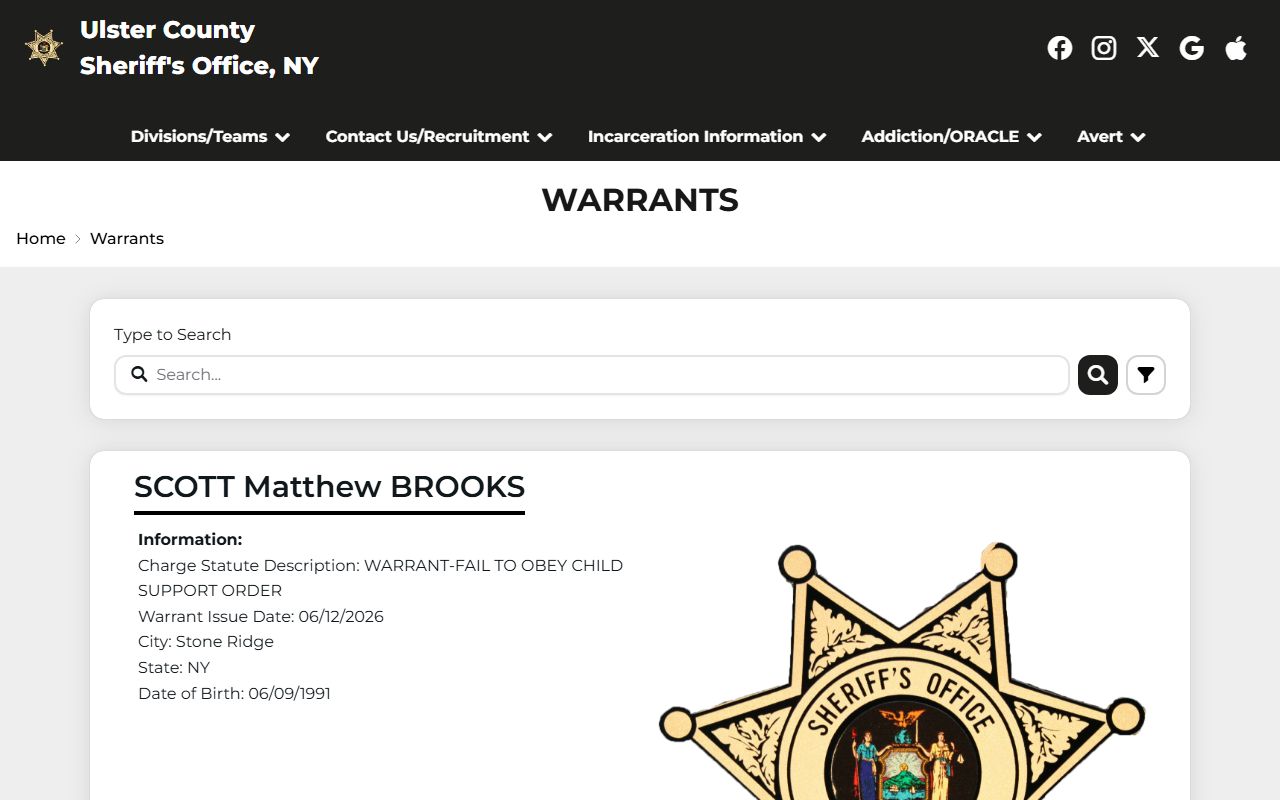 Ulster County warrant photo cards separate from jail mugshots